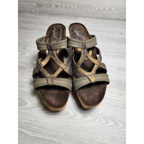 Donald J Pliner  Mule Sandals Bronze Brown Cork Heel Size 9.5 Womens Bethia - Picture 3 of 10